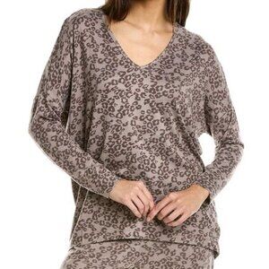 NATORI Grey Animal Leopard Print V-Neck Mirage Cocoon Sleep Top Size Medium
